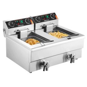 VEVOR Commercial Deep Fryer, Dual Tank 3000W Electric Countertop Fryer with Basket
