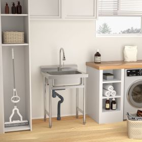 Stainless Steel Large Utility Sink Single Bowl, Freestanding Commercial Restaurant Sink, Utility Sink for Laundry Room, Garage, Kitchen