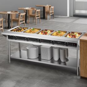 5-Pan Commercial Food Warmer Steam Table With Independent Temperature Control (Option: silver)